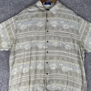 Pendleton Shirt Mens XL Beige 100% Silk Hawaiian Loop Collar Camp Button Up